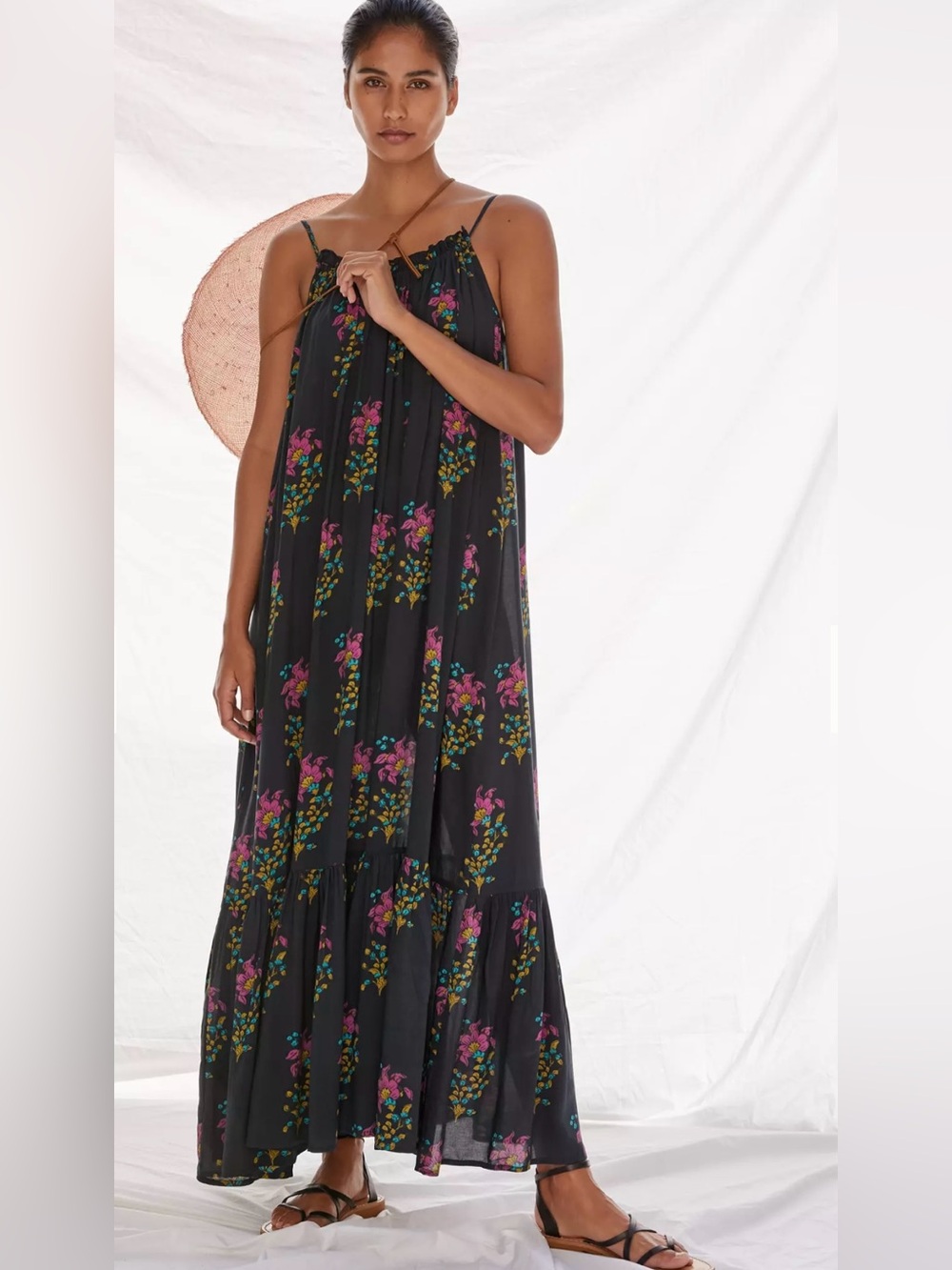 Anthropologie Maxi Dress or Cover-up  Floral Beachy Lounge Sz L-XL Modal Flowy - Picture 2 of 8